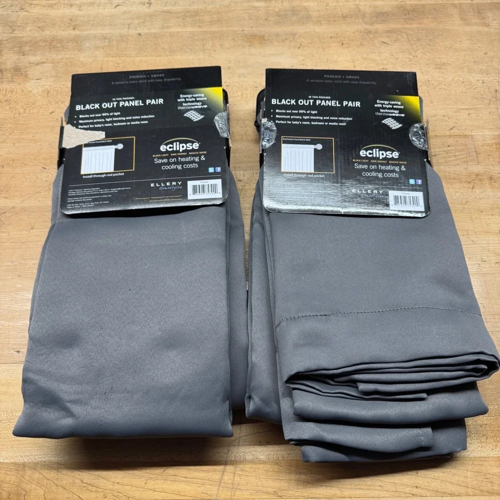 2 packs Eclipse Blackout Curtains 37x84 Smoke Phoenix Absolute Zero Panel Pair